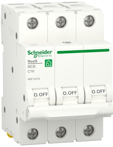 Выключатель автоматический Schneider Electric Resi9 3п 16A C 6кА  картинка